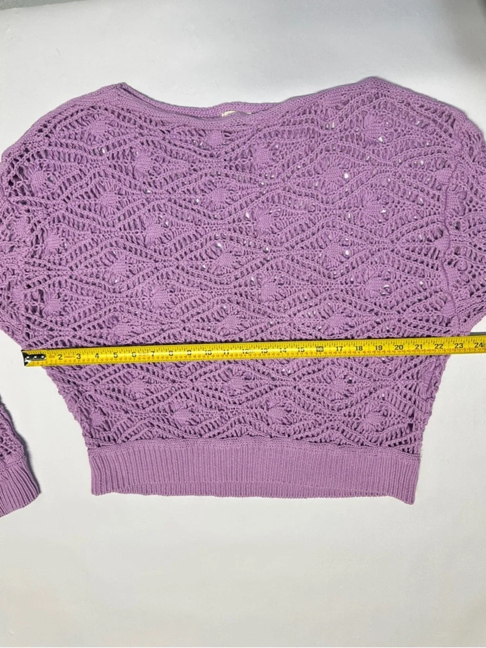 Elan Anthropologie L Crochet Open Knit Sweater Purple Asymmetrical Boho Grunge